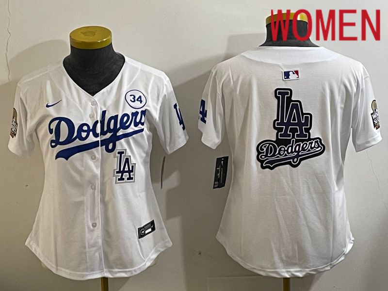 Women Los Angeles Dodgers Blank White Game 2024 Nike MLB Jersey style 11217->women mlb jersey->Women Jersey